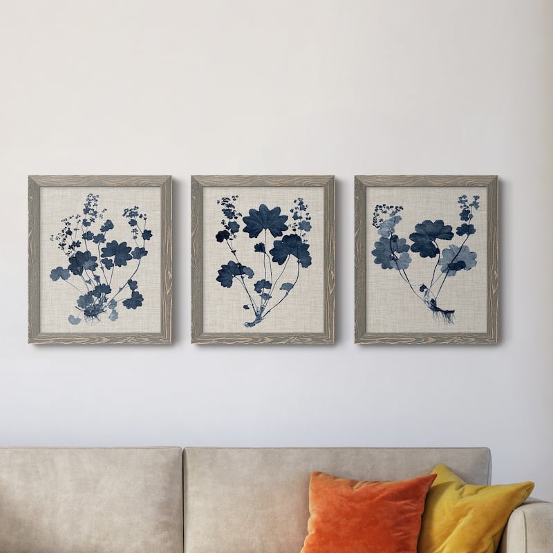 Navy & Linen Leaves II-Premium Framed Canvas - Ready to Hang - Multi-Color