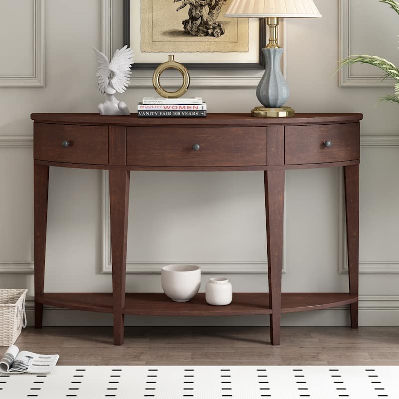 Roomfitters Modern Curved Console Table with 3 Drawers and 1 Shelf, Ideal for Hallway, Entryway, or Living Room - Espresso