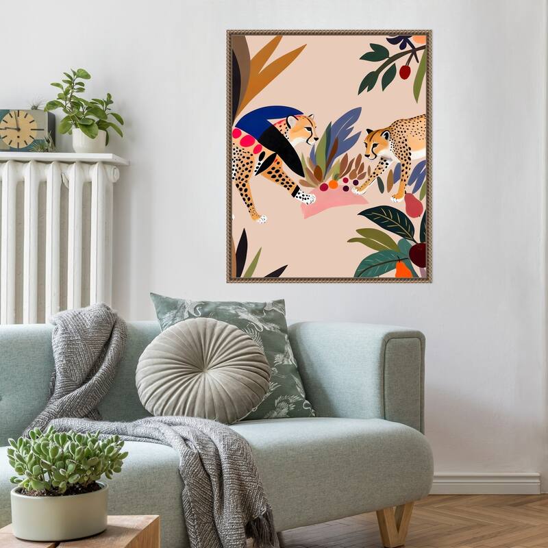 Cheetah Jungle Picnic by Uma Gokhale Framed Canvas Wall Art
