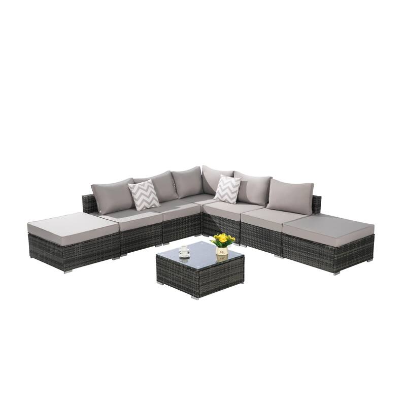 8-Piece Sectional Sofa Set with Washable Cushions & Glass Table