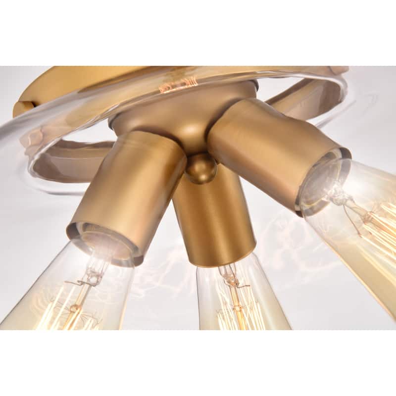 Sadie Matte Gold 3-Light Clear Curved Glass Shade Semi-Flush Mount