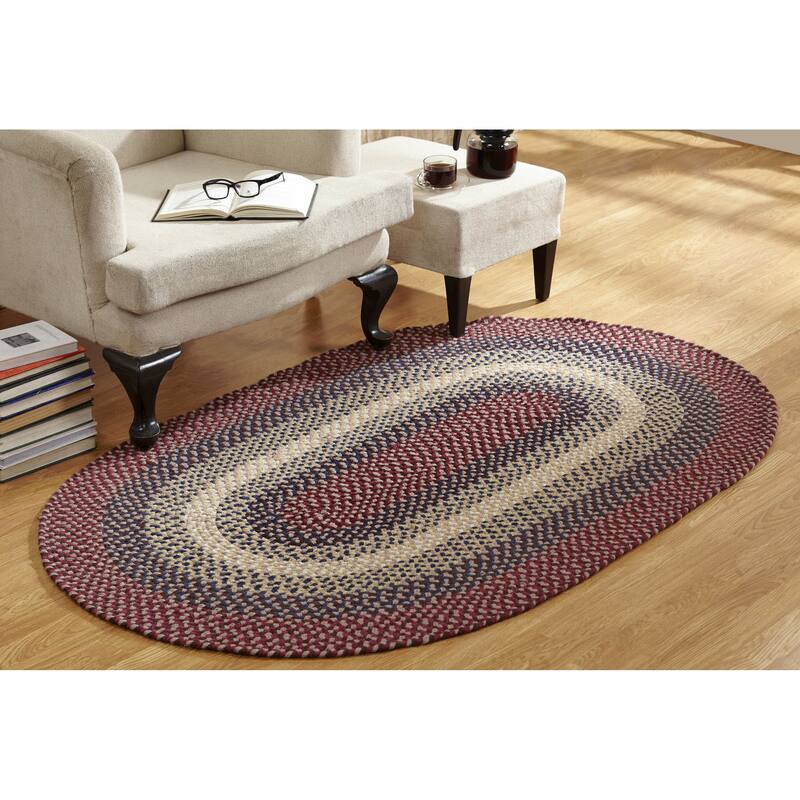 Better Trends Woodbridge Braid 100% Wool Stain Resistant, Double Sided Reversible Oval Indoor Area Utility Rug - 20" x 30" Oval - Cranberry