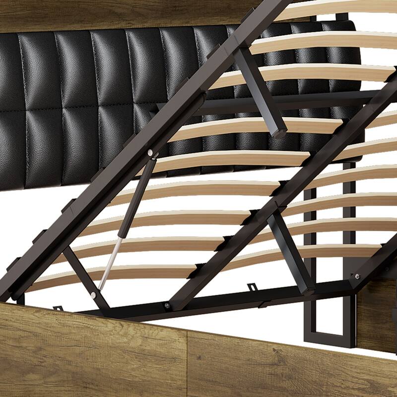Moasis Lift-Up Storage Bed Frame with Charging Station & Storage Headboard