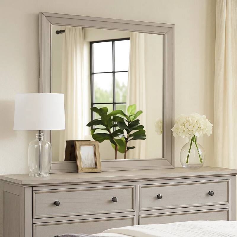 Nitz Dresser Mirror, Beveled Glass, White Solid Wood Frame, 36x40