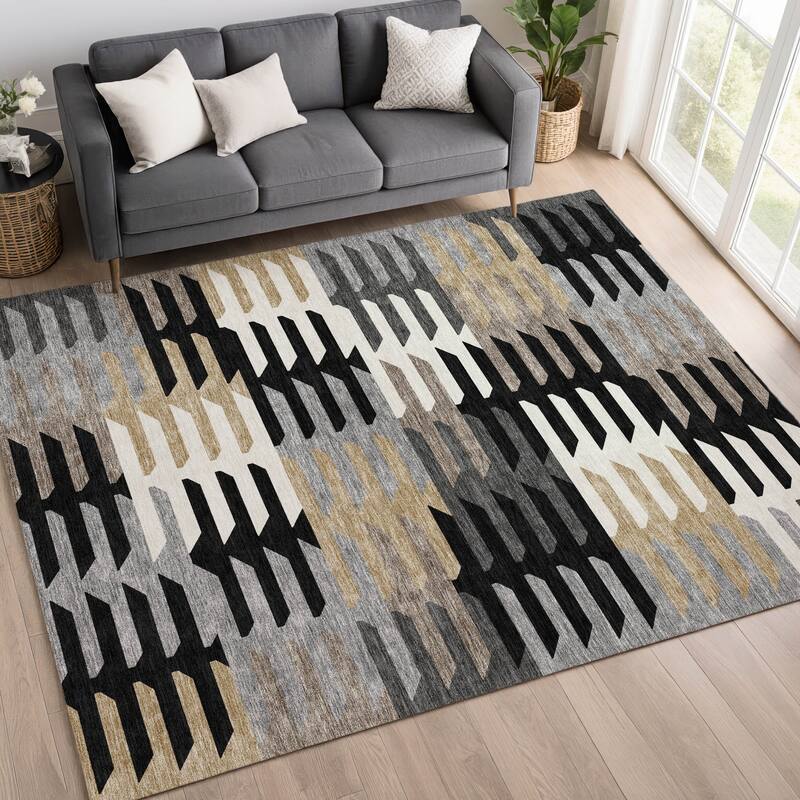 Machine Washable Indoor/ Outdoor Modern Stacks Chantille Rug