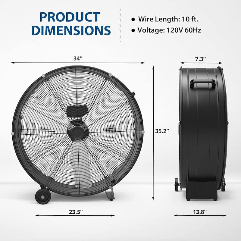 30 Inch Industrial 330W High Velocity Floor Drum Fan, 3 Speed for Warehouse, Factory, Garage, Patio