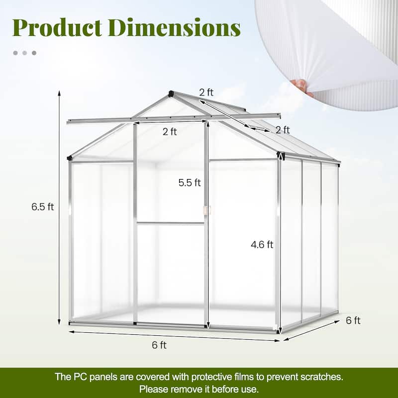Gymax 6 x 6 FT Greenhouse for Outdoors Large Walk-in Green House w/