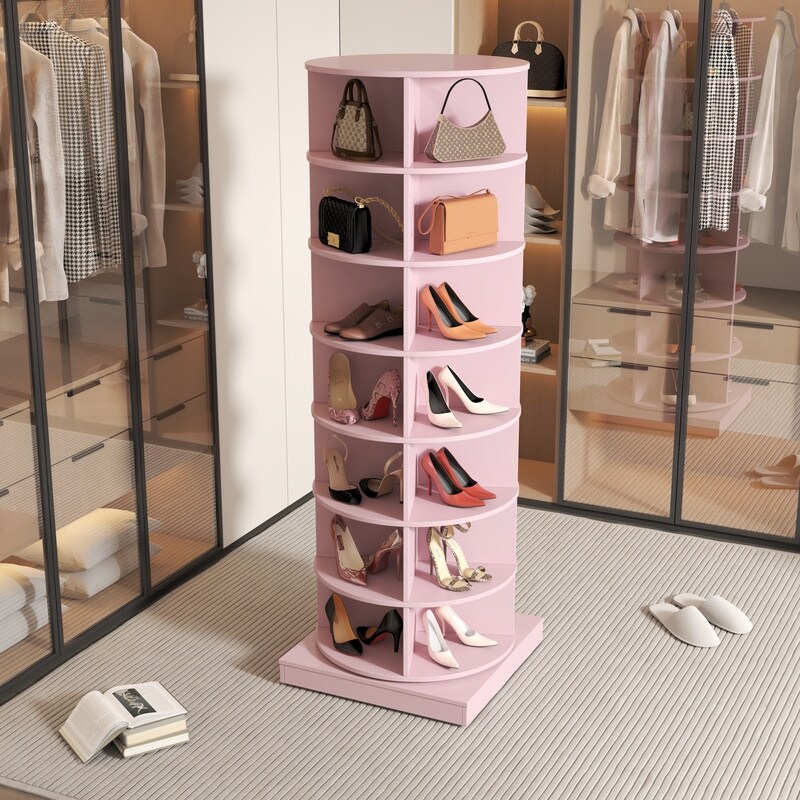 New 360 Pink Rotatable Shoe Cabinet with 7 Layers and 28 Compartments a Storage Cabinet for Shoes and Bags On Sale Bed Bath Beyond 40415445