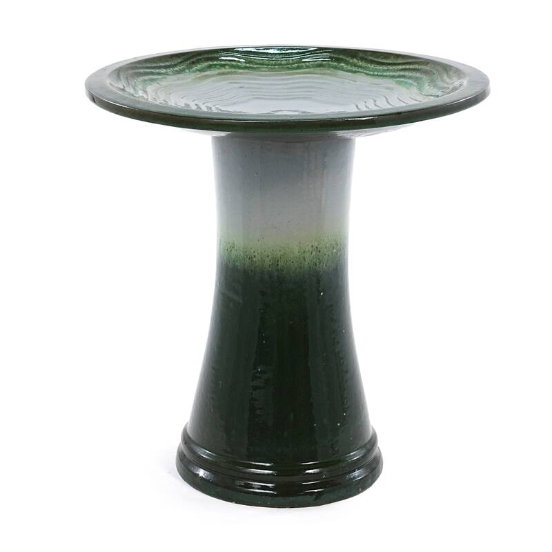 17"Ceramic Bird Bath for Outside, Elegant Tall Outdoor Bird Bath, Lightweight Pedestal Glazed Birdbaths with Swirl Pattern