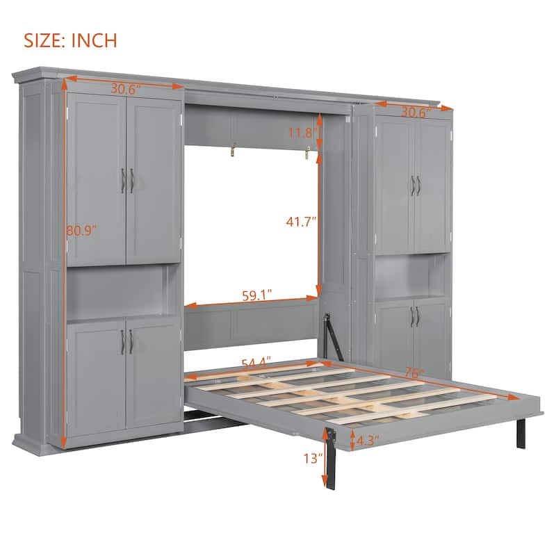 Murphy Bed Heavy Duty Cabinet Bed with Storage Shelves Queen Size