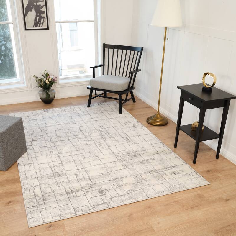 Intense Collection Transitional Light Grey/Bone Abstract Area Rug