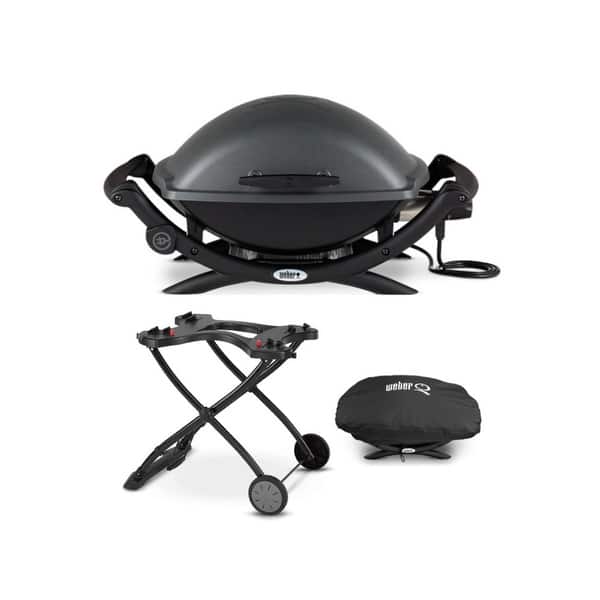 er Q 2400 Electric Grill (Black) with Grill Cover and Cart Bundle