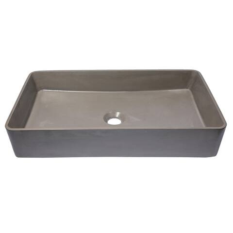 Wide Rectangular Concrete Vessel Sink with Drain - Dark Gray