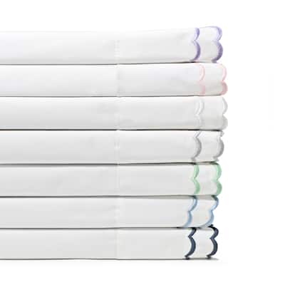 Percale Cotton Double Scalloped Embroidered Crisp Sheet Set