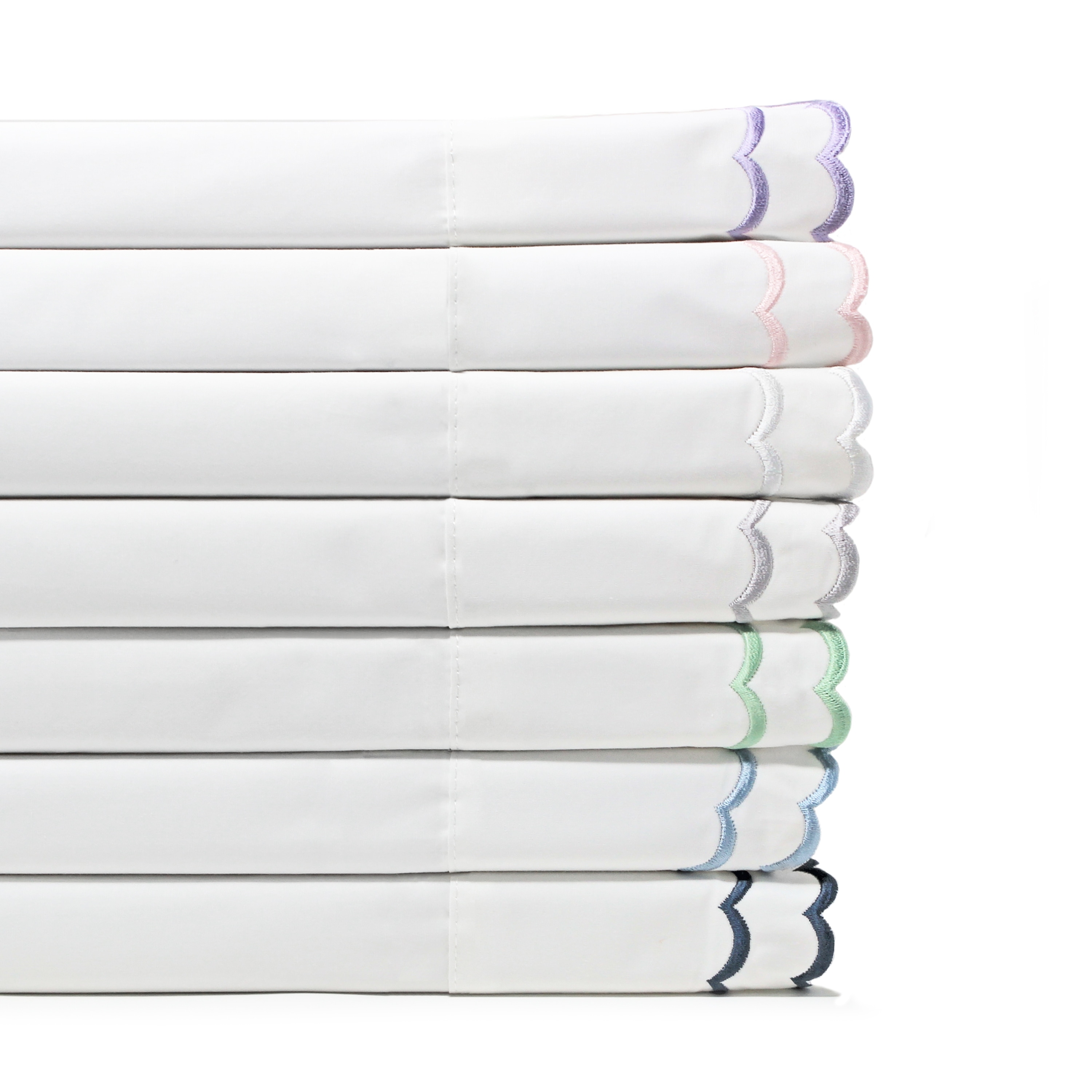 Percale Cotton Double Scalloped Embroidered Crisp Sheet Set