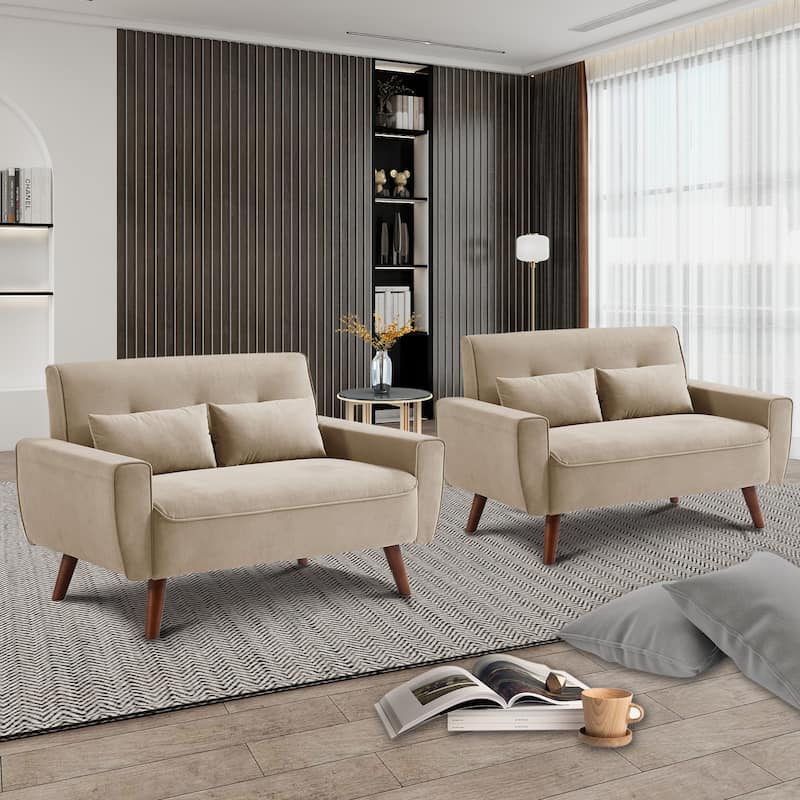 48.82" Small Tufted Loveseat Sofa 2 Set with Tapered Wood Legs