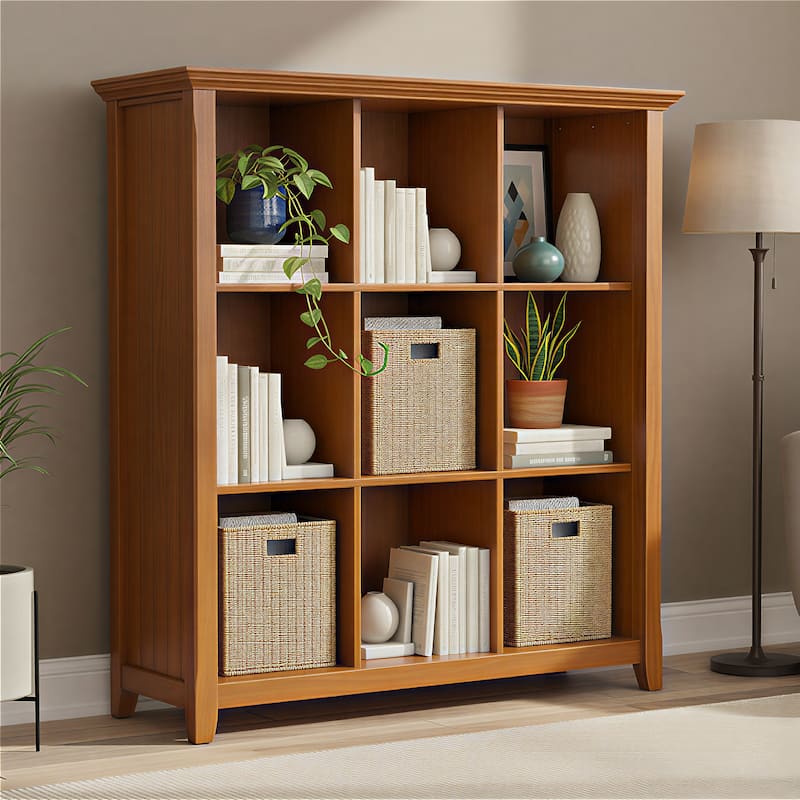 WYNDENHALL Normandy SOLID WOOD 48x44 inch Transitional 9 Cube Bookcase and Storage Unit - 44 Inches wide - Light Golden Brown
