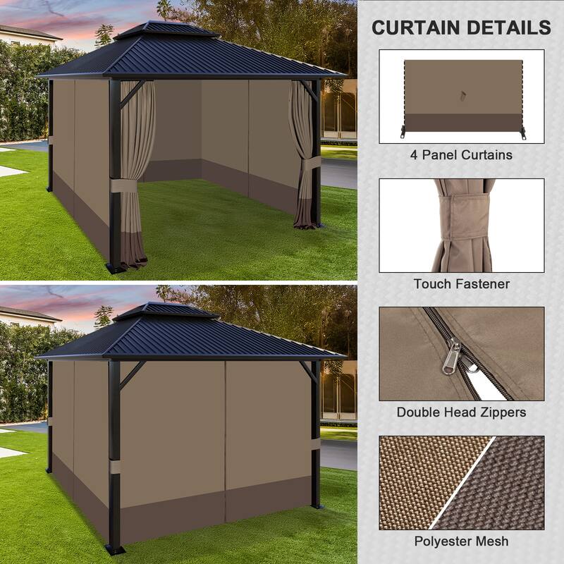 Aoodor Gazebo Curtain Replacement - Patio Privacy Curtains with Double Zipper(Curtain Only)