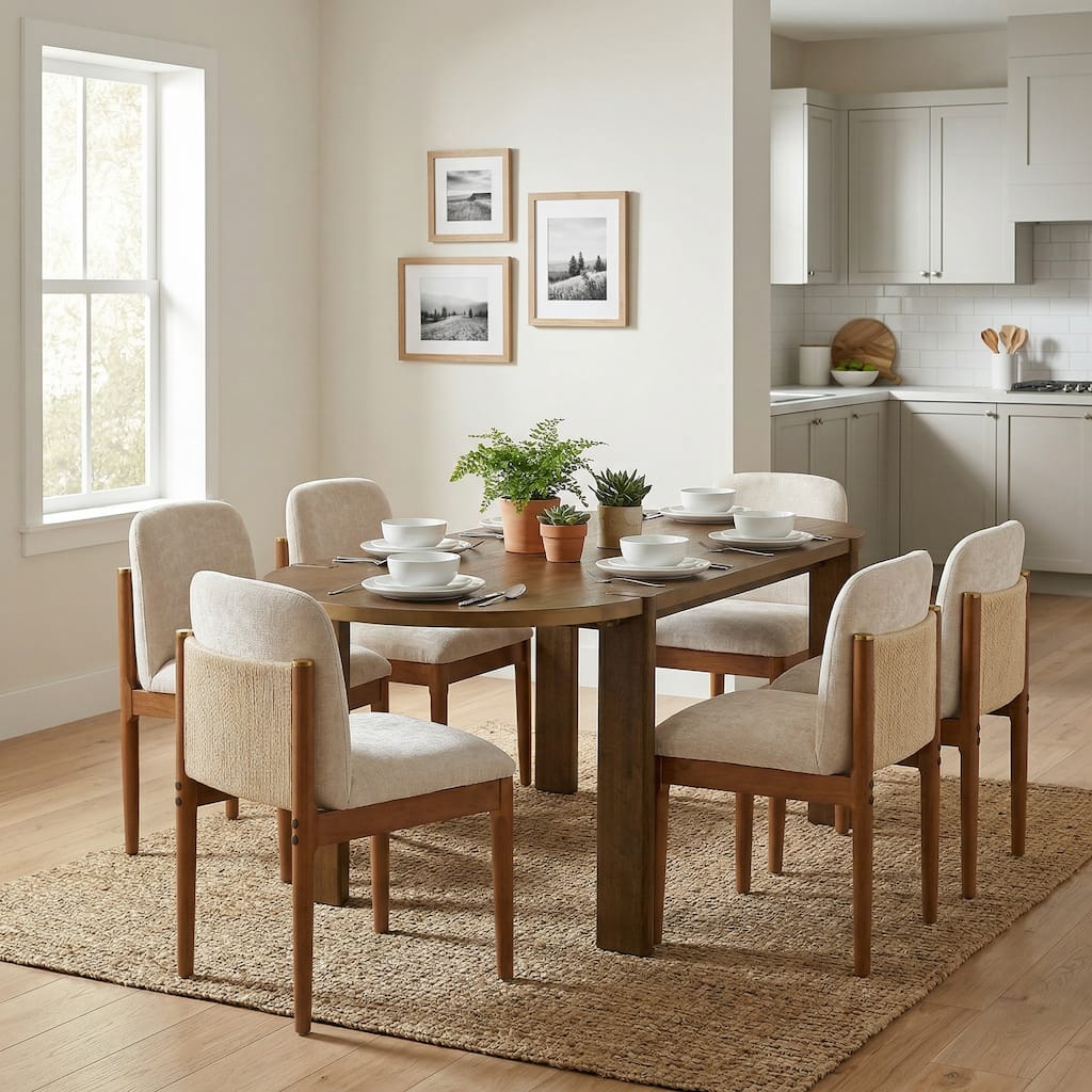 Christopher Knight Home - 7-Piece Rustic Farmhouse Dining Set with Solid Wood Oval Dining Table and Upholstered Chairs