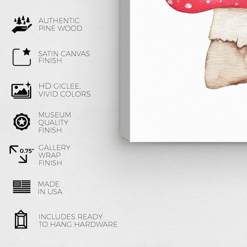 Wynwood Studio 'Pastel Mushrooms' Food and Cuisine Wall Art Canvas Print Vegetables - Red, White