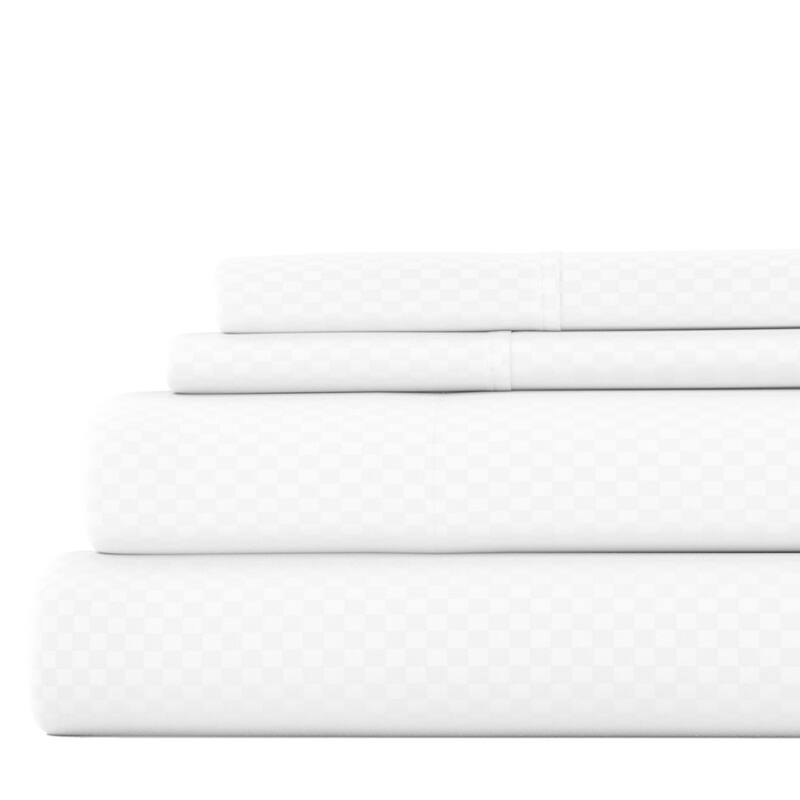 Soft Essentials Double Brushed Embossed Checkered 4PC Deep Pocket Bed Sheet Set - California King - White