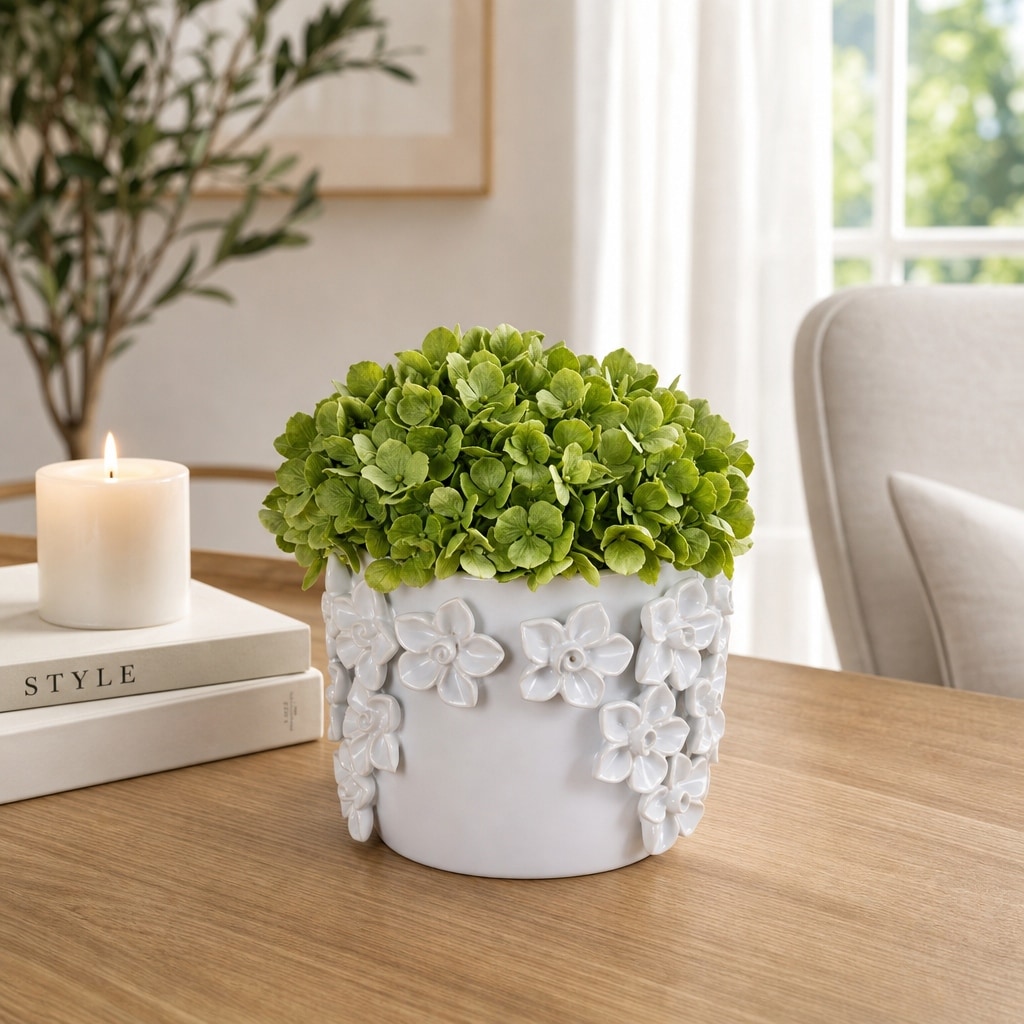 Modern Textured Round Ceramic Outdoor Planter - Light Blue, 8"