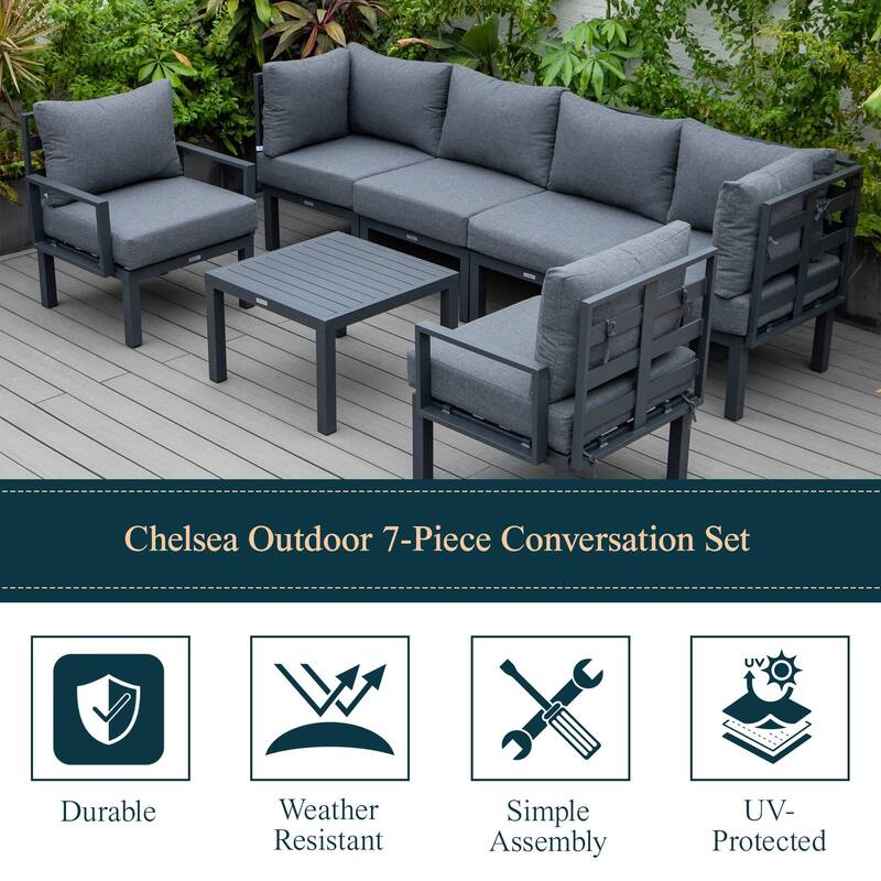 Outdoor 7-Piece Modern Patio Sectional Sofa Set Aluminum Frame W/ Coffee Table for Outdoor Summer Porch Backyard
