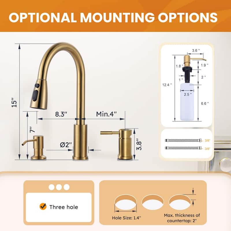 WOWOW Single Handle Pull Down Kitchen Faucet with Soap Dispenser