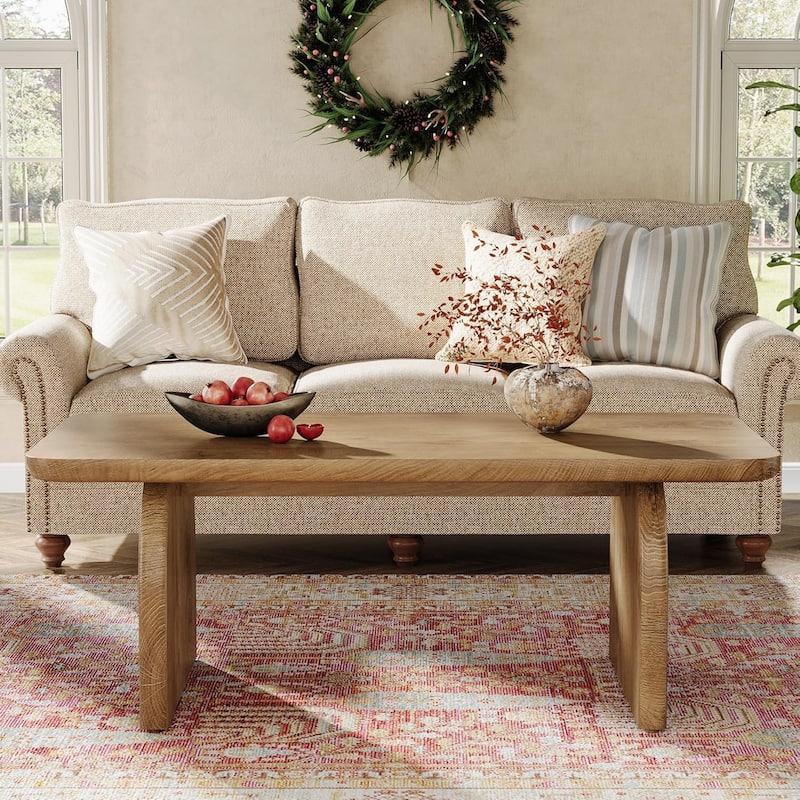 Farmhouse Rustic Round Edge Rectangle Coffee Table