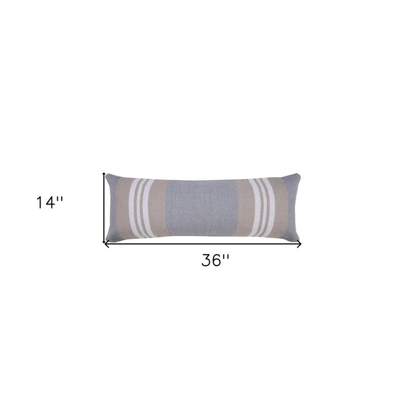 HomeRoots 14" X 36" Beige and Gray Striped Cotton Zippered Pillow
