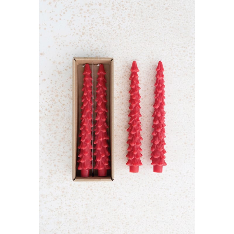 Unscented Tree Shaped Taper Candles, Set Of 2