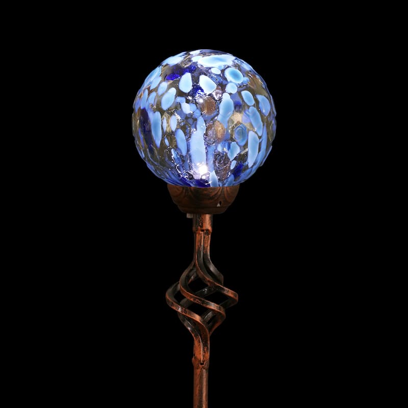 Exhart Solar Pearlized Honeycomb Glass Ball Garden Stake with Metal Finial, 4 by 31 Inches