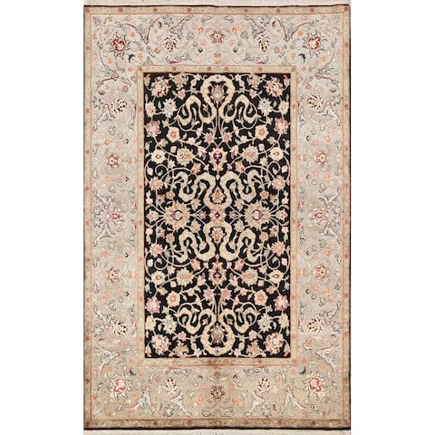 Wool/ Silk Floral Tabriz Oriental Area Rug Handmade Foyer Carpet - 5'2" x 7'4"