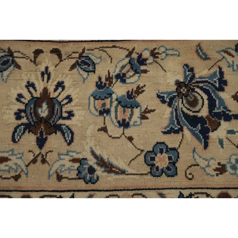 Hand Knotted Oriental 100% Wool Carpet Traditional All-Over Navy Blue & Blues Kashan Area Rug - 12' 6'' X 9' 3''