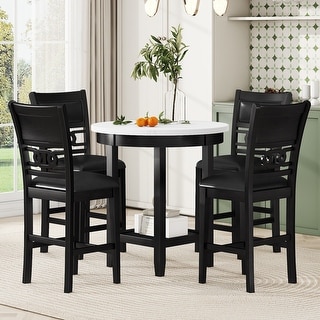 5-Piece Counter Height Dining Faux Marble Round Table Set with Four ...