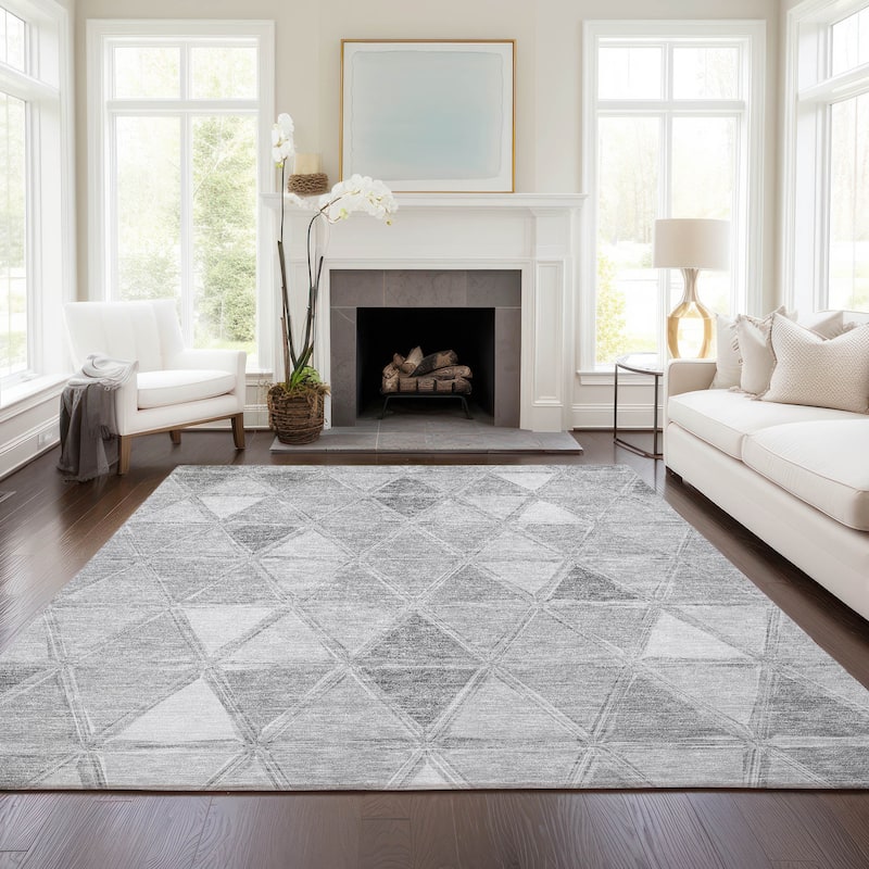 Machine Washable Indoor/ Outdoor Chantille Modern Diamonds Rug - Gray - 10' x 14'