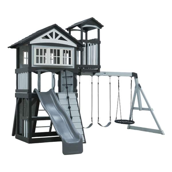 slide 2 of 14, Backyard Discovery Whispering Point Light Gray Cedar Wood Swing Set - 15'3" x 11'6" Gray - Swing Set - 15'3" x 11'6" - Kids