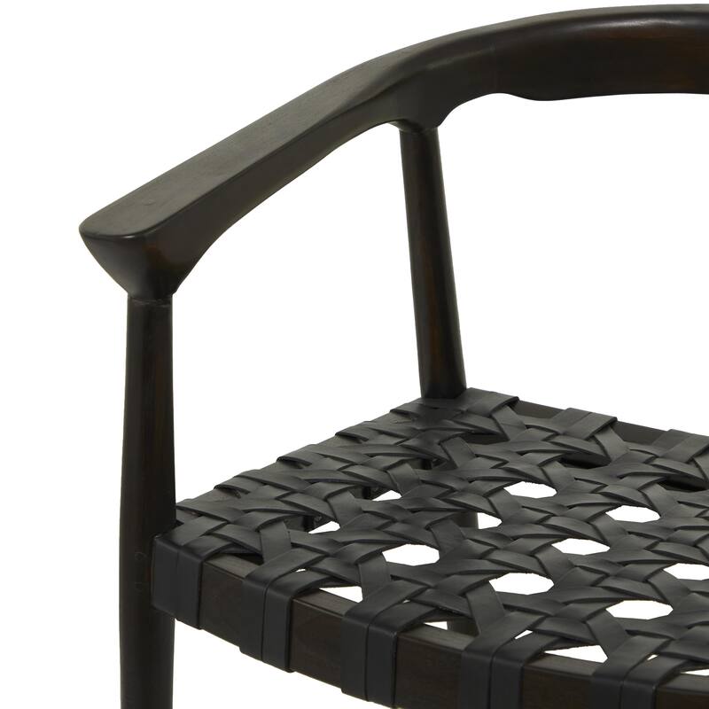 Teak Wood Handmade Woven Dining Chair with Armrests - Brown or Dark Brown- Roche River Decor