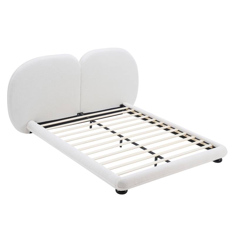 Christopher Knight Home - Lunara Modern Teddy Fleece Upholstered Platform Bed Frame with Split Headboard, Heavy-Duty Support