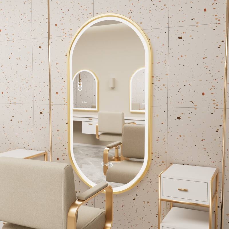 Gold Aluminium Alloy Frame Illuminated LED Bathroom Mirror - 40" x 20" Oval