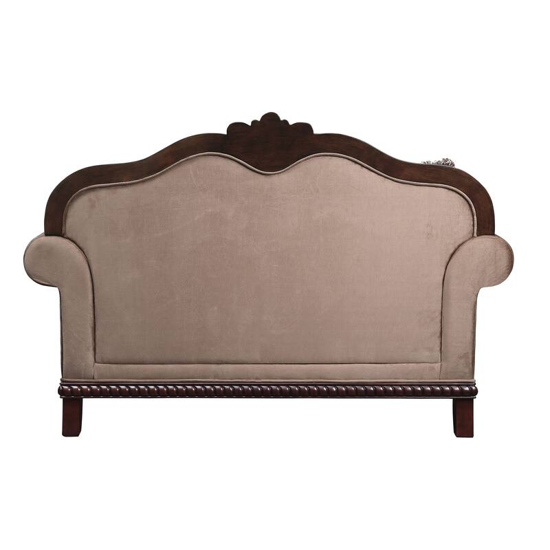 Louis Espresso and Beige Loveseat with 3 Pillows