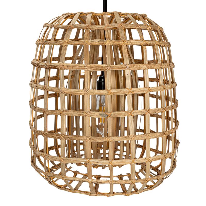 Woven Rattan and Bamboo Pendant Lamp - 16.0"L x 16.0"W x 18.0"H