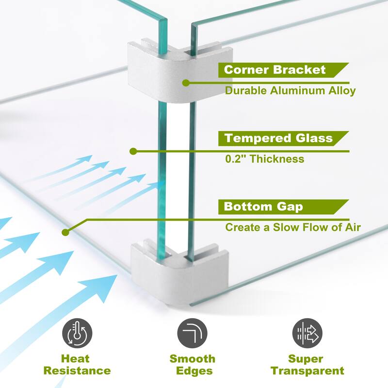Glass Wind Guard for Fire Pit Table, Tempered Glass Heat Resistance - 29 in. X 10 in. X 6 in