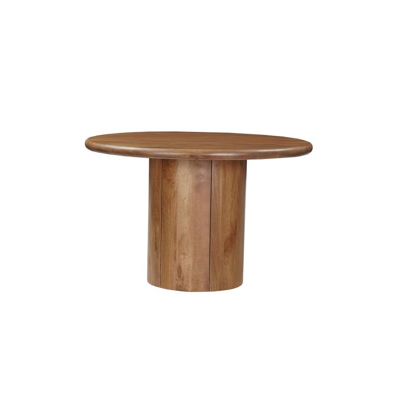 HomeRoots 48" Brown Solid Wood Pedestal Base Round Top Dining Table - 48.00 in. x 30.00 in. x 48.00 in.