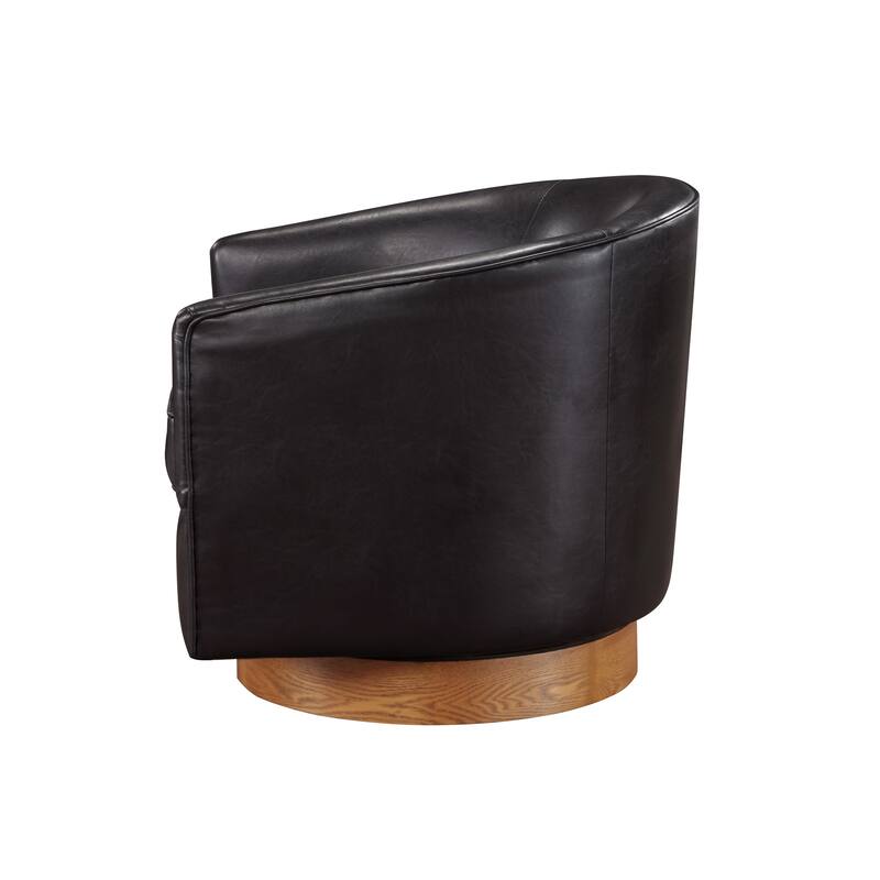 Maisy Faux Leather Wood Base Barrell Swivel Chair For Living Room