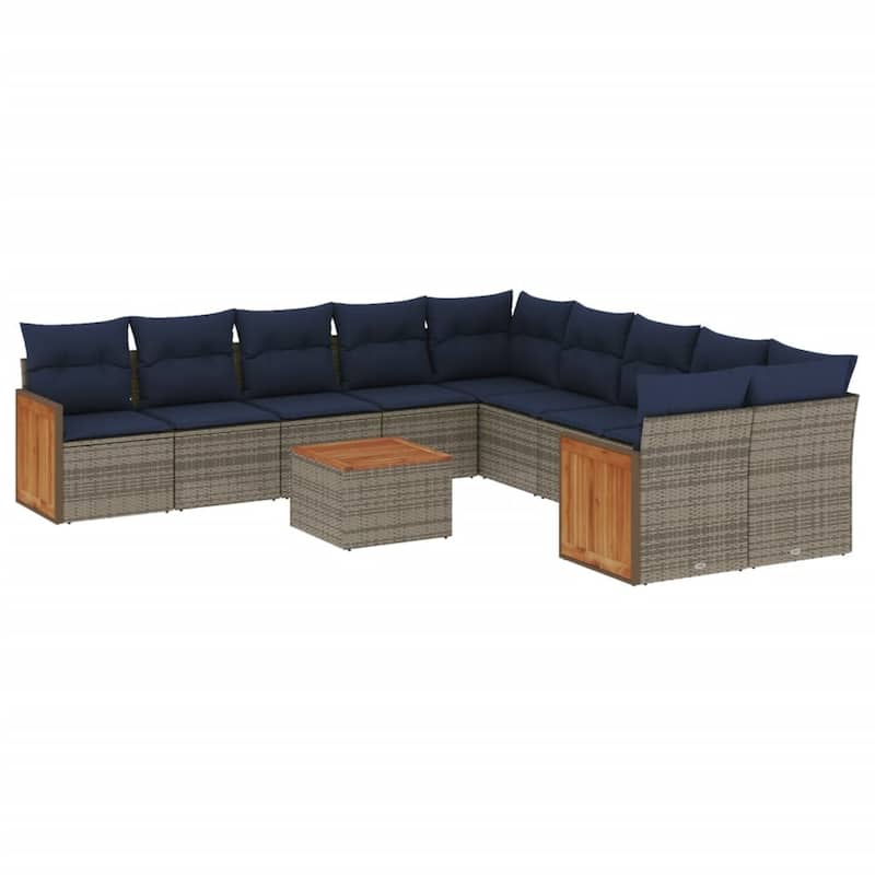 vidaXL 11 Piece Patio Sofa Set with Cushions Gray Poly Rattan - 113.8x27.2x112.6