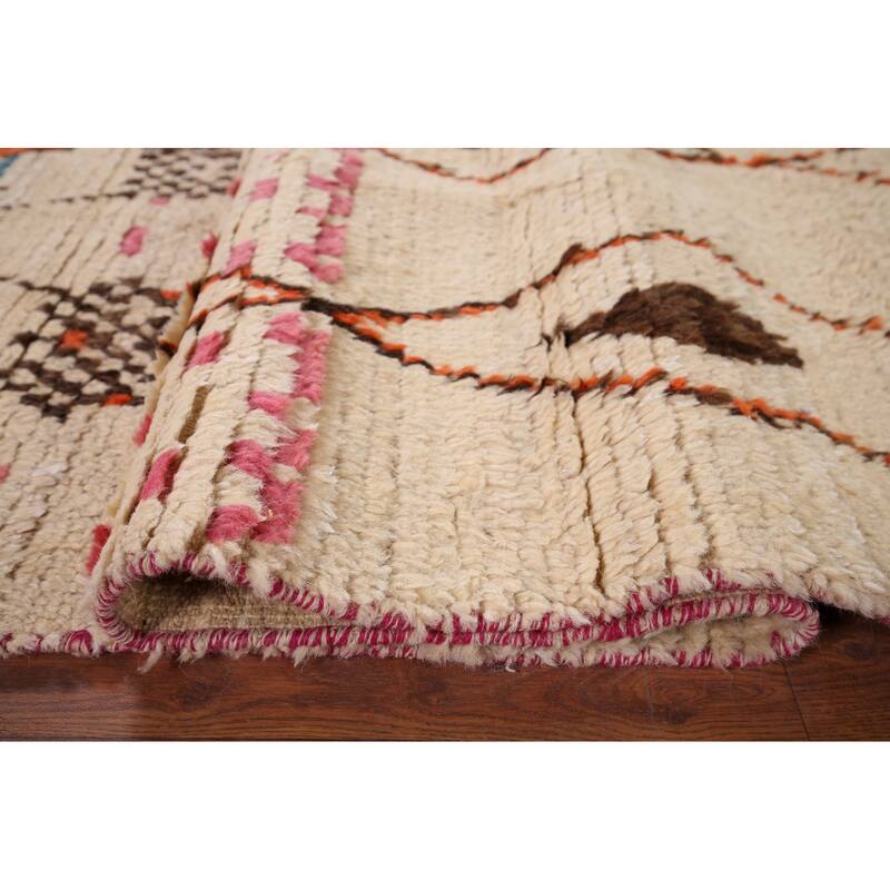 Tribal Plush Moroccan Area Rug Hand-Knotted Wool Carpet - 6'5" x 9'10"