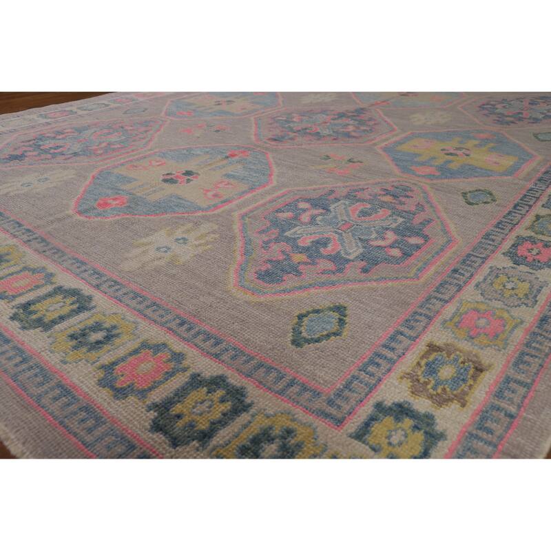 Hand Knotted Oriental 100% Wool Carpet Transitional All-Over Purples Oushak Area Rug - 10' 7'' X 7' 9''