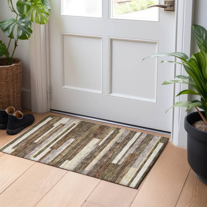 Premium Washable Super Soft Stripes Stacked Mayfield Rug - Brown - 1' 8" x 2' 6" - Rectangle