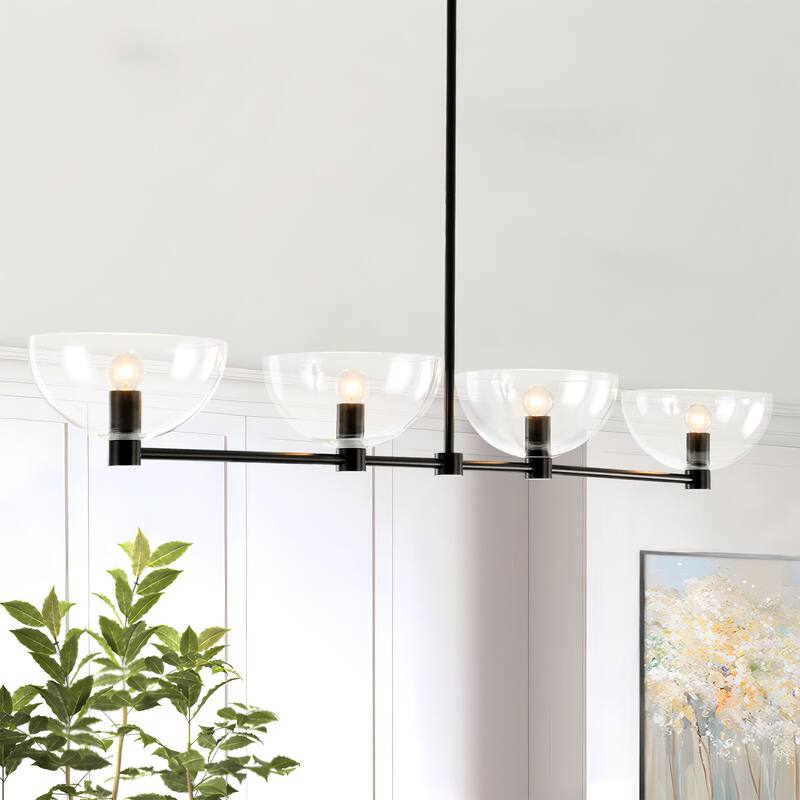 4-Light Modern Simple Bowl Design Linear Pendant Light for Kitchen Island - Black